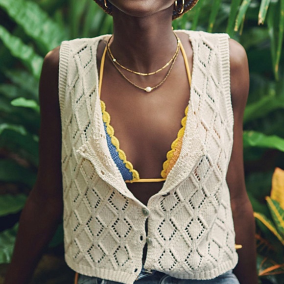 Ivory cream crochet openwork diamond knit sweater vest top made in Italy NWT - Picture 11 of 11